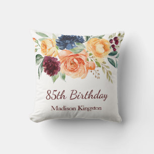Burgundy Navy Peach Floral 85th Birthday Party Kussen