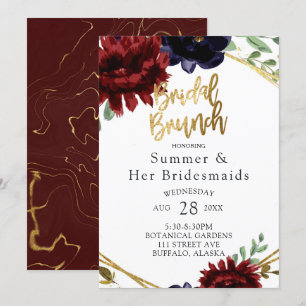 Burgundy Navy Peony Gold Bridesmaids Luncheon Kaart