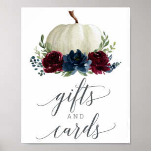 Burgundy Navy Pumpkin Gifts and Cards Sign Poster