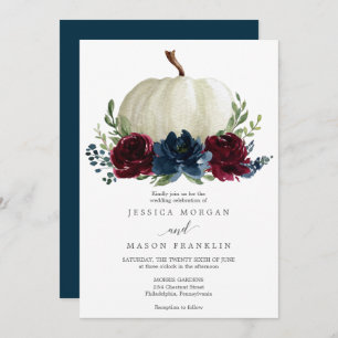 Burgundy Navy Pumpkin Herfst Floral Wedding Kaart