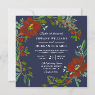 Burgundy & Navy Spring Summer Fall Wedding Invite Kaart