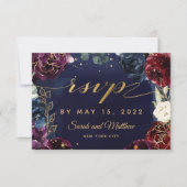 Burgundy Navy Wedding 3 Meal Choice RSVP (Voorkant)