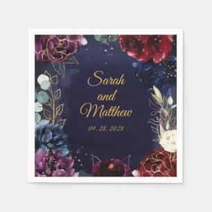 Burgundy Navy Wedding 5" Square Cocktail Napkins Servet