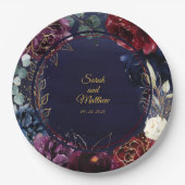 Burgundy Navy Wedding 9 Inch Dinner Papieren Bordje (Voorkant)