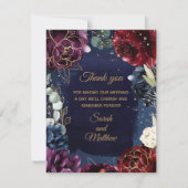 Burgundy Navy Wedding Bedankkaart (Voorkant)