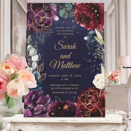 Burgundy Navy Wedding Invitation Kaart