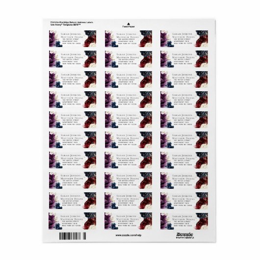 Burgundy Navy Wedding Return Label (Full Sheet)