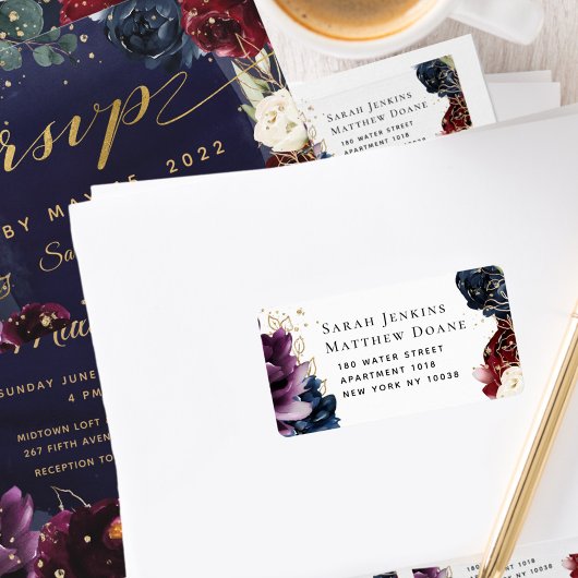Burgundy Navy Wedding RSVP Envelope Label
