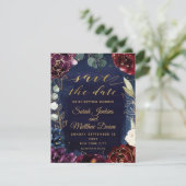 Burgundy Navy Wedding Save the Date II (Staand voorkant)