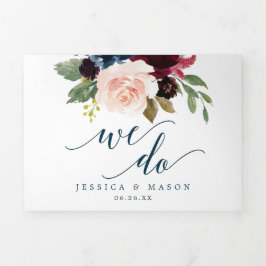 Burgundy Navy Wedding Tri-Fold Uitnodigingen