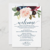 Burgundy Navy Wedding Welcome Itinerary Kaart (Voorkant)