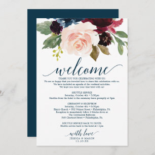 Burgundy Navy Wedding Welcome Itinerary Kaart