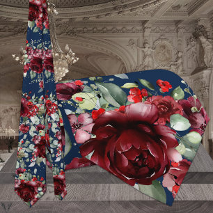 Burgundy Navy Zilveren Salie Eucalyptus Bruiloft Stropdas