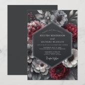 Burgundy Nocturne Flora Wedding Kaart (Voorkant / Achterkant)