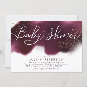 Burgundy Ombre Baby shower Gold Glitter Typografie Kaart
