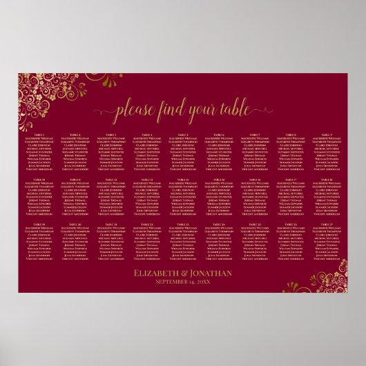 Burgundy & Or 27 Tableau de Plan de Table de Maria (Devant)