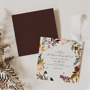 Burgundy Oranje Bloem Beige Vierkante Trouwjurk Kaart