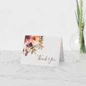 Burgundy Oranje Floral | Beige Hartelijk dank Bedankkaart (Voorkant)