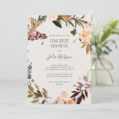 Burgundy Oranje Floral | Beige Lingerie Shower Kaart (Staand voorkant)