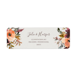 Burgundy Oranje Floral Beige Return Address Label
