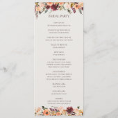 Burgundy Oranje Floral | Beige Wedding Programme Programma (Achterkant)