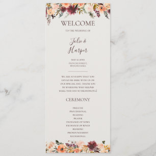 Burgundy Oranje Floral Beige Wedding Programme Programma