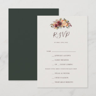 Burgundy Oranje Floral Green Menu Keuze RSVP-kaart