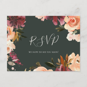 Burgundy Oranje Floral   Green Song Request RSVP Briefkaart