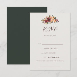 Burgundy Oranje Floral Green Song Request RSVP Kaartje