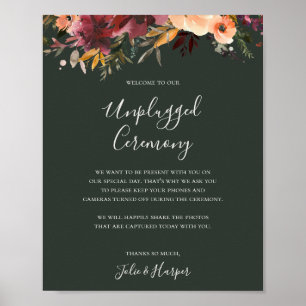 Burgundy Oranje Floral Green Unplugged Ceremony Poster