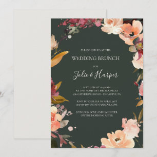 Burgundy Oranje Floral Green Wedding Brunch Kaart
