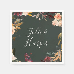 Burgundy Oranje Floral   Green Wedding Napkins Servet