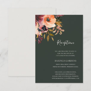 Burgundy Oranje Floral   Ontvangst van groene wedd Informatiekaartje