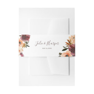 Burgundy Oranje Floral Wedding Uitnodigingen Wikkel