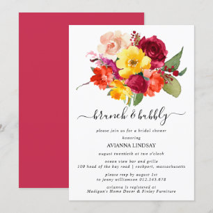 Burgundy Oranje Geel Roze Bridal Brunch Bubble Kaart