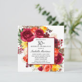 Burgundy Oranje Geel Roze Floral 30th Birthday Kaart (Staand voorkant)