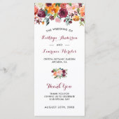 Burgundy Oranje Pink Flowers Wedding Programme Programma (Voorkant)