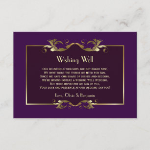 Burgundy Paars Gold Wedding Wishing Well Poem Informatiekaartje