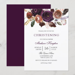 Burgundy Paars Plum Floral Christening Baptisme Kaart