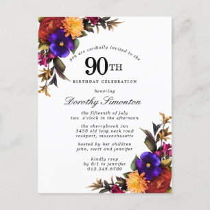 Burgundy Paars Yellow 90th Birthday Uitnodiging Briefkaart