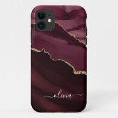 Burgundy Paarse Agate Geode Gouden Monogram Case-Mate iPhone Case (Achterkant)