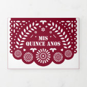Burgundy Papel Picado Mis Quince Años Drieluik Uitnodiging (Cover)