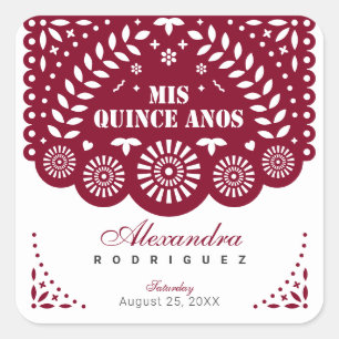 Burgundy Papel Picado Mis Quince Años Vierkante Sticker