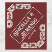 Burgundy Papel Picado Wedding Wine Label Wijn Etiket (Enkel label)