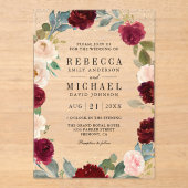 Burgundy Peach Floral Wedding Acryl Uitnodigingen (Voorkant)