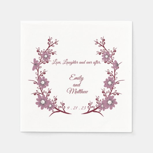 Burgundy Personalized bruiloft servetten (Voorkant)