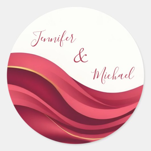 Burgundy Personalized Wedding Ronde Sticker (Voorkant)