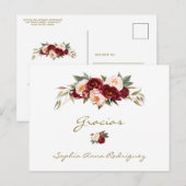 Burgundy Perzik Bloemen Spaanse Baby Shower Gracia Briefkaart (Voorkant / Achterkant)