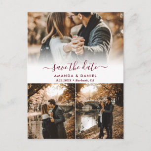 Burgundy Photo Collage Wedding Save the Date Aankondigingskaart