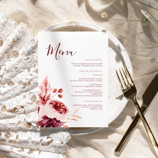 Burgundy & Pink Automne Menu Mariage d'automne